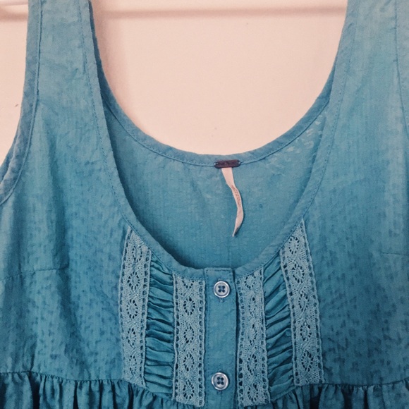 Free People Turquoise ruffle tank - Picture 3 of 4